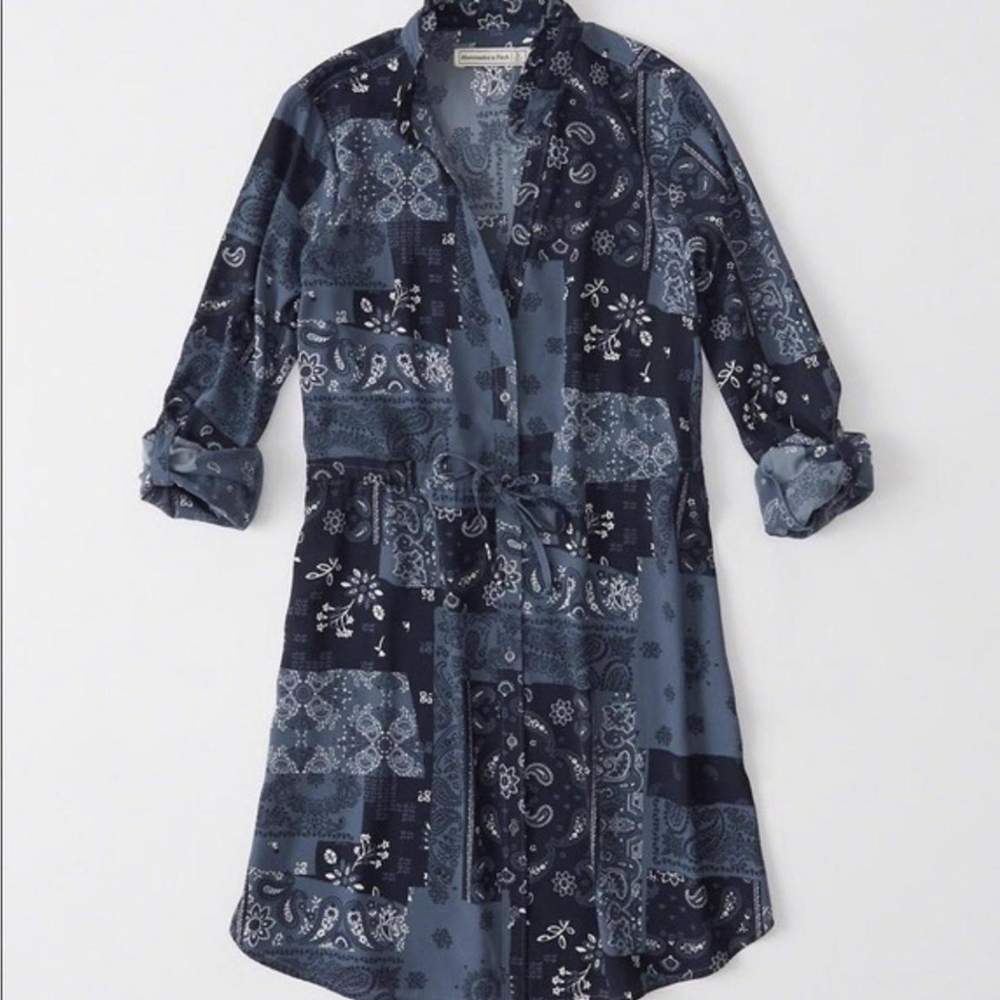 Abercrombie & Fitch Navy Patchwork Print Shirt Dress